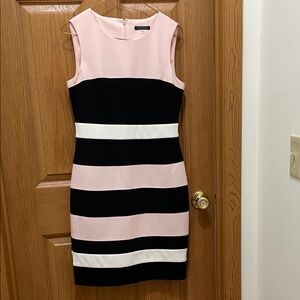 Tommy Hilfiger Pink, Black, and White Striped Mini Dress